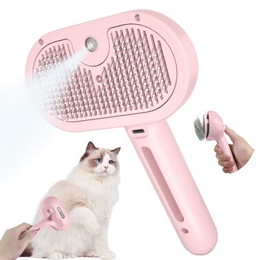 Щітка для котів з парою, щітка для собак з парою, щітка для котів та собак, щітка для котячого волосся, гребінець для котів з довгим волоссям, щітка для тварин, білий (рожевий)