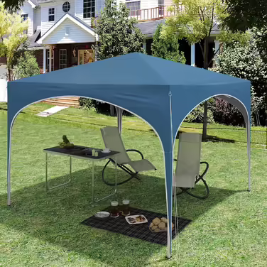 WOLTU Foldable Gazebo - Waterproof Folding Pavilion Sunshade Event Gazebo Garden Pavilion for Terrace Camping Festival with Half-Moon Roof Pagoda Tent of the Half-Circle from Oxford Fabric and Metal Frame - 3x3m Blue