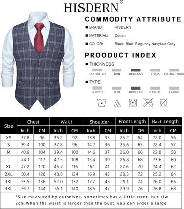 Чоловіча жилетка HISDERN в клітинку, формальна, класична, бавовна, для весілля, в клітку 'Галстук', під костюм, синього кольору