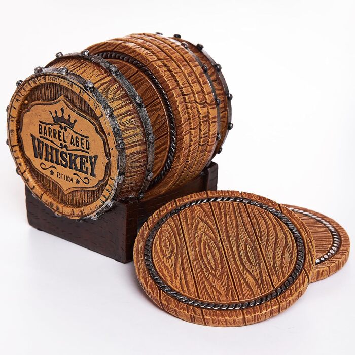 Bear Coasters Set of 6 Rustic Full Size Coasters in Handmade Canoe with Adorable Black Bear Figurines