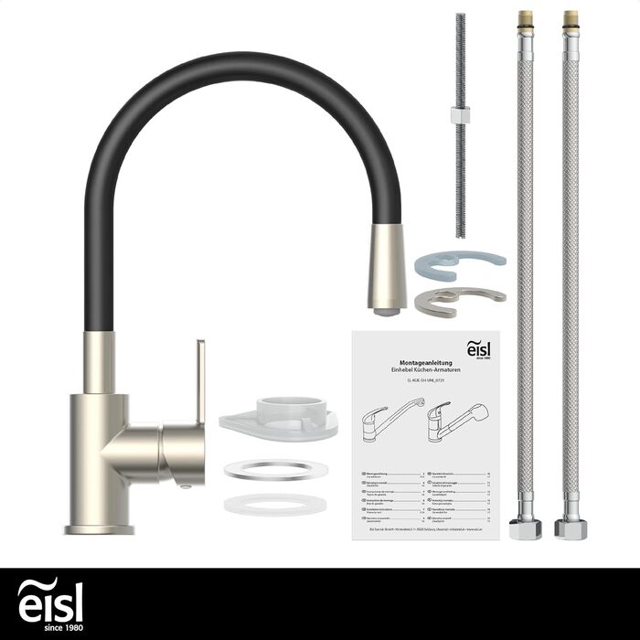 Гнучкий кухонний змішувач EISL Flexo з нержавіючої сталі/чорний, NI186FLNIB, 360° обертання, Soft-Touch шланг