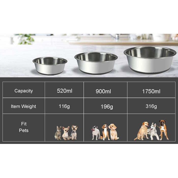 Нічна миска для собак та котів з нержавіючої сталі, з протиковзким силіконовим дном, чорна, велика (1 шт.)