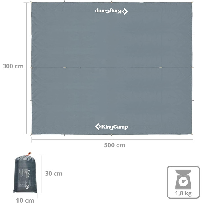 Тент KingCamp Bowman для кемпінгу, сонцезахисний тент, 300 x 500 см, захист від вітру та UV 50+