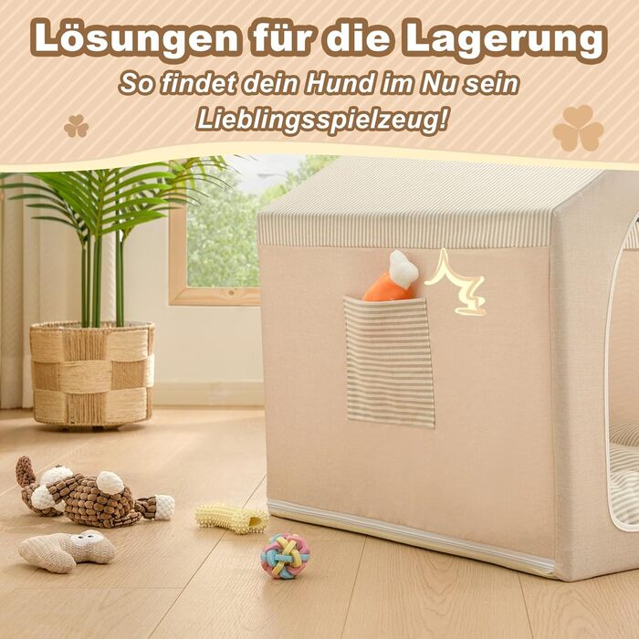 Washable Folding Dog Bed & Tent - Indoor Dog House for Small Dogs (4-9kg) - Beige