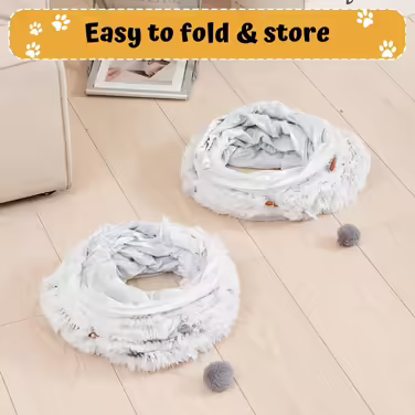 Adventure Cat Tunnel with Central Cushion, Soft Cat Toy Round Multi-Function Cat Bed - Gray