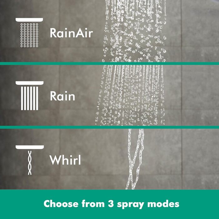hansgrohe Raindance Select E - water-saving showerhead 9 l/min (EcoSmart), handheld shower with 3 spray patterns, square shower head (120 x 120 mm), water-saving showerhead with anti-limescale function, 26521000 (Brushed Black Chrome, 3 spray patterns)