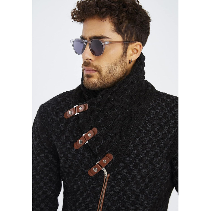 Чоловічий кардиган Eif Neson з в'язаного полотна на блискавці, Regular Fit, антрацитовий колір, для повсякденного та ділового стилю (3XL)