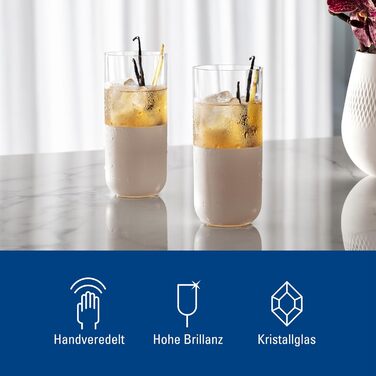 Villeroy & Boch Rock Blanc Long Drink Glasses Set - 4 Piece Cocktail & Mocktail Glasses, 300ml Crystal Glass - Matte White Slate Look