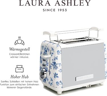 Тостер VQ Laura Ashley з 4-ма тостами, регулюванням нагріву, функцією розморожування та підігріву - модель Vintage з підставою для круасанів, нержавіюча сталь, колір 