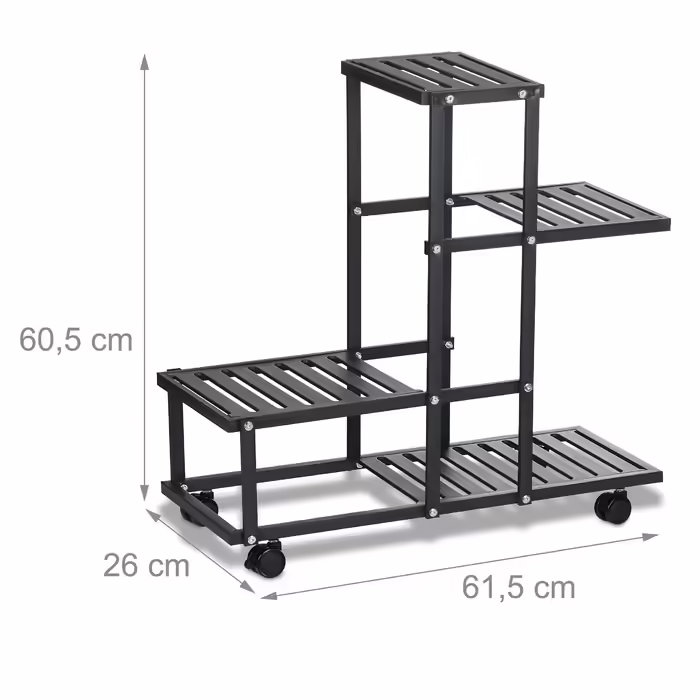 Relaxdays Black Flower Stand with Wheels
