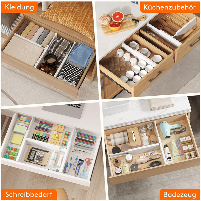 Lifewit Drawer Dividers Set Plastic for Internal Length 27–40cm & Height >10.5cm Drawers, Adjustable Organizer System for Wardrobe/Bedroom/Dresser/Kitchen/Office, White (12, for Internal Length 34–50cm & Height ≥10.5cm)