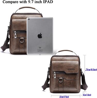 Чоловіча сумка через плече ANPTER: шкіряна, вінтажна, месенджер, через плече, для телефону (колір: коричневий)