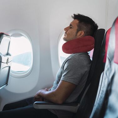 Подушка для шиї з Memory Foam, зручна для подорожей, U-подібна форма, підтримка шиї та голови, зменшує втому, портативна, для літаків, поїздів, авто (темно-червоний)