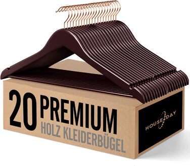 Дерев'яні вішалки для одягу HOUSE DAY, 20 шт. - для костюмів, з антиковзким покриттям, поворотний гачок рожевого золота