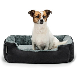 Килимок для собак Lionto з двостороннім подушкою та неслизьким дном, міцний лежак для домашніх тварин з глибоким входом для собак та котів будь-якого віку, 60x48 см, м'який лежак для собак, чорний/сірий, розмір 60 x 48 x 18 см