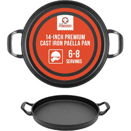 Chef Pomodoro Cast Iron Grill Pan – Cast Iron Grill Pan for Stove, Grill, Oven & Campfire – Cast Iron Pan - Pizza Pan Baking Sheet Round - Gas Grill Griddle - Cast Iron Pan for Gas Grill (36 cm Paella Pan)