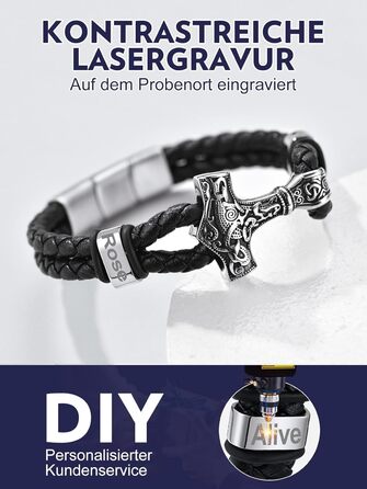 Чоловічий шкіряний браслет Bandmax Mjölnir/Totenkopf/Freimaurerei з гравіюванням, магнітна застібка, 23 см