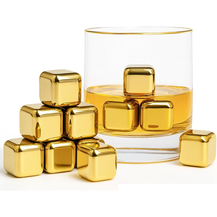 Камені для охолодження напоїв Flow Barware (Золоті): 10 шт. з нержавіючої сталі для віскі, вина та джину