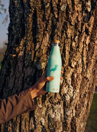 SIGG - Insulated Drinking Bottle - Meridian - Leak-proof - Extra slim - BPA-free - Plastic-free - Double-walled 18/8 Stainless Steel - Bamboo Screw Cap - 0.5L / 0.7L (Sumatra Birds, Sumatra 0.5 L)
