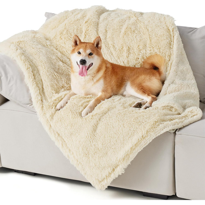 Водонепроникний коврик для собак BEDSURE 100x120 см - м'який, плюшевий, для собак великих порід, миючий, захисний, для собак та котів, кремовий колір