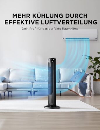 Вентилятор підлоговий Midea FZ10-17JR Tower 92 см з пультом, 3 режими, 3 швидкості, таймер 7 год, чорний