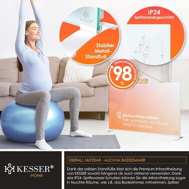 Інфрачервовий обігрівач KESSER® з функцією 2 в 1: підлоговий та настінний. Енергозберігаючий склокерамічний обігрівач з дистанційним керуванням, термостатом, детектором відчинених вікон та керуванням через додаток. Потужність 500W, білий колір.