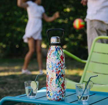 QWETCH 1.5L Stainless Steel & Titanium Thermos Flask - 48H Cold & 16H Hot - Leakproof & BPA-Free - Insulated Water Bottle with Handle - Perfect for Camping, Picnics & Family (1500ml, Arty)