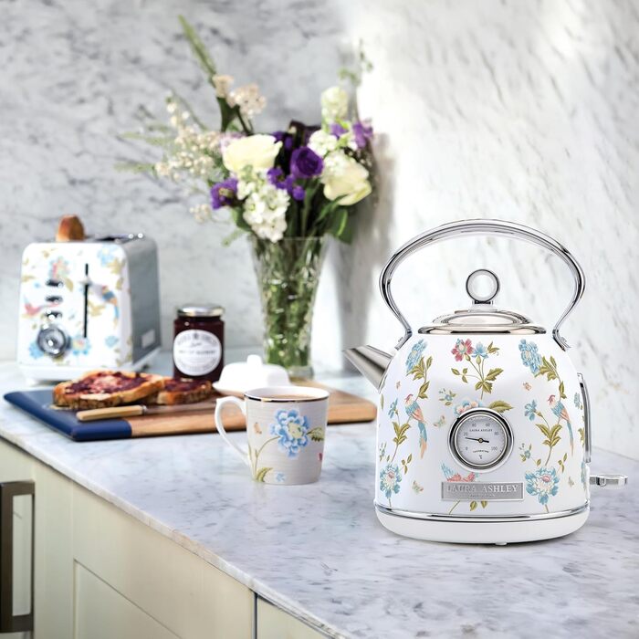 Laura Ashley Elveden Wireless Electric Kettle - 1.7L Stainless Steel, 2.2kW Fast Boil, Temperature Display & Overheat Protection