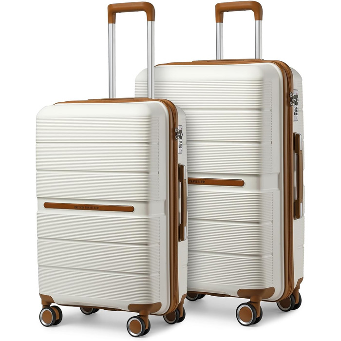 Чемодан British Traveller середнього розміру з TSA-замком, 66 * 43.3 * 28.5 см, з 8 коліс, з міцного поліпропілену (PP), бежевий