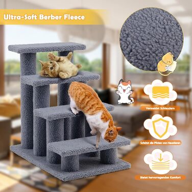 Сходинка для тварин GOPLUS: дерев'яна драбина-сходинка для котів та собак, котячий будиночок, кігтеточка, сірий колір