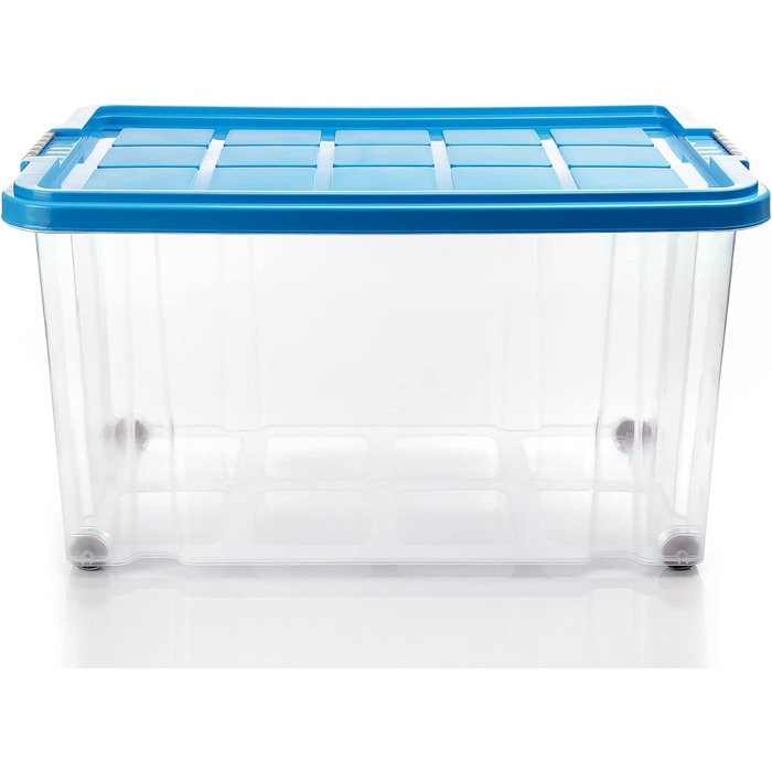 BigDean 4-Piece 60L Storage Boxes with Lid Large Steel - Stackable, Robust Box BPA-Free - Rollable Storage Box with Secure Click Closures - Made in Germany (Blue)