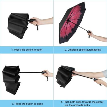 Стійкий до вітру туристичний парасолька з автоматичним відкриванням/закриванням, 8 спиць (червоний)