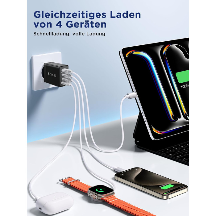 Мережевий адаптер Aioneus 40W з 4 портами USB-C та USB-A (1 шт, чорний)