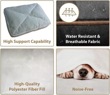 Ellie-Bo Dog Bed for Indoor Use, Soft and Washable Mattress, Cover: Waterproof Oxford Fabric, Filling: Polyester Fiber, for 91cm Dog Cage, Size L: 87 x 57 x 10 cm, in Black with Brown Piping