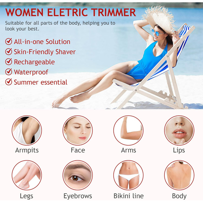 Електричний тример для бікіні 2-в-1 для жінок - Райзер для тіла, обличчя, інтимної зони, USB-зарядка (не водонепроникний)