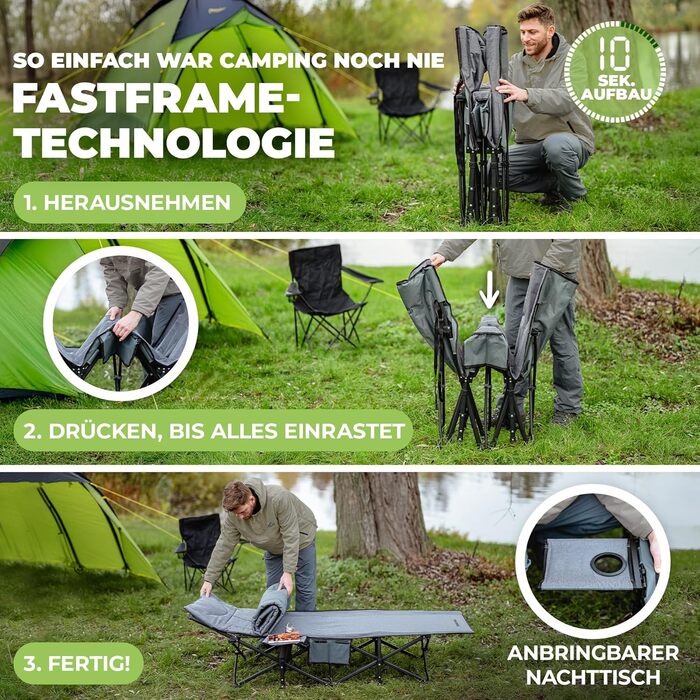Кемпінгове ліжко NORDICTRAILS - XXL, комфортне, розкладне | Для відпочинку на природі, гостей, риболовлі | З м'яким матрацом (сірий)
