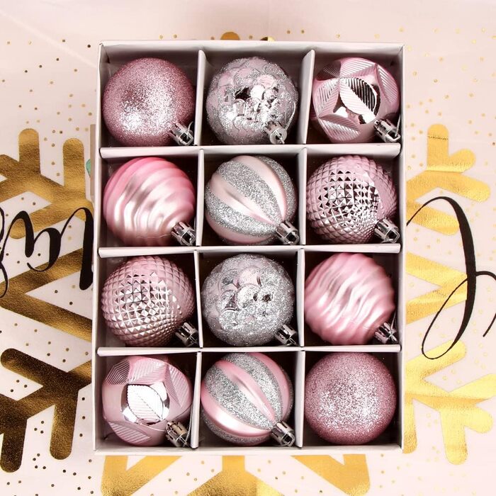 Новорічні кулі для ялинки, пластикові, 6 см, набір 12 шт. (Рожеві)