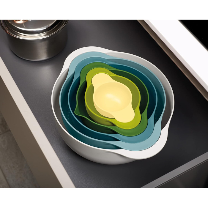 Joseph Joseph Duo 6-Piece Compact Food Preparation Set with Mixing Bowls, Measuring Cups & Sieve, Multi-Color