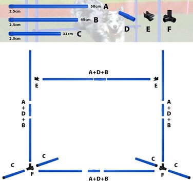 Набір для аджиліті для собак: перешкоди, стрілки, обладнання для тренувань. Регульована висота, 104x70x101 см, зелений (блакитний)
