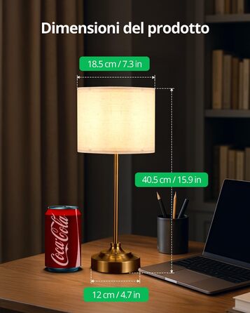 Настільна лампа Bojim 2 шт. Retro LED з USB зарядкою, сенсорне управління, регулювання яскравості, тканинний абажур, металевий корпус. Підходить для спальні, вітальні, нічного столика.