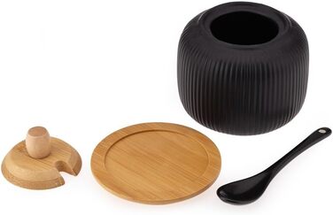 Керамічна цукерниця з бамбуковою кришкою та підставкою, цукровий контейнер OSBO (Чорний)