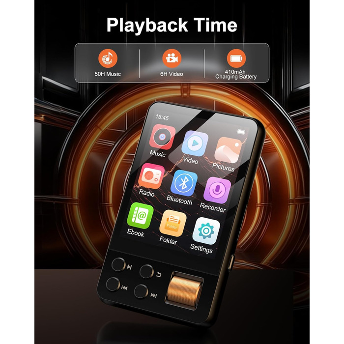 MP3 плеєр 64GB Bluetooth 5.4 з навушниками, сенсорний екран 2.4