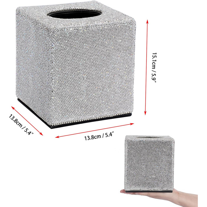 Квадратний тримач для серветок BTSKY з блискітками, декоративна кришка з діамантами та стразами, кубічний диспенсер для дому, ванної кімнати, туалетного столика