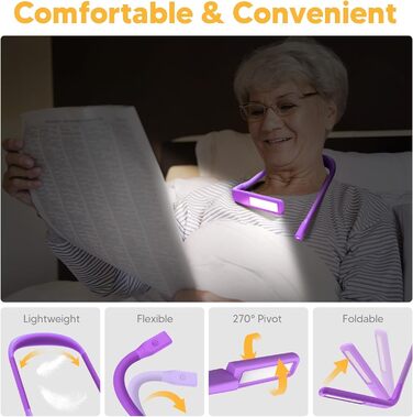 LED лампа на шию для читання Buch - 3 кольори, фіолетова. Лампа для читання в ліжку, в'язання, рукоділля. Подарунок для чоловіків.