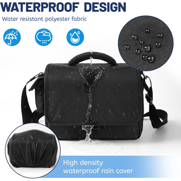Водонепроникна сумка для камери SLR з дощовиком, ударостійка фотосумка з підкладкою, для щоденного використання (чорна)