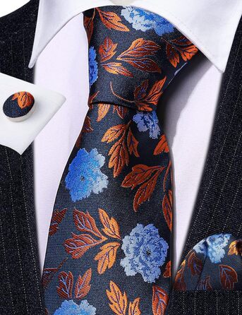 Краватки Barry.Wang для хлопчиків, 119.9 см, самов'язування, комплект з краваткою та кишеньковим хустинкою, форма для підлітків, випускний, виступи, вік 6–15 років, чорний, синій, золотий