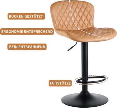 JaHECOME Faux Leather Bar Stools Set - Adjustable Height, 360° Swivel Bar Chairs with Backrest & Padded Seat for Bar, Kitchen, Bistro, Counter, Dining Room & Cafe (Set of 4, Brown PU Leather)