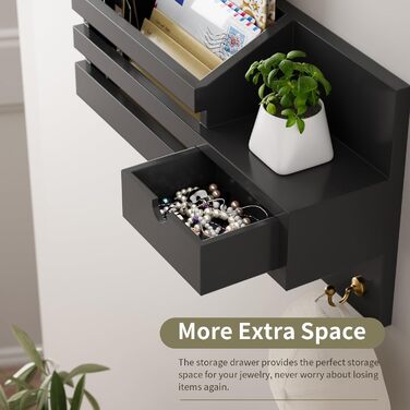 Настінна органайзер для ключів з 6 гачками та шухлядою, дерев'яна полиця для ключів, настінна вішалка для ключів, для прихожей, офісу, вітальні (білий)