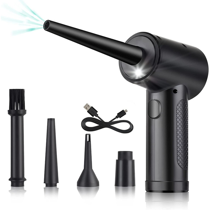 Електричний пилосос для повітря з HD-дисплеєм - Air Duster 200000 RPM з LED-підсвічуванням, міні-фен з акумулятором, спрей стисненого повітря для чищення ПК, повітряний пилосос для клавіатури, дому, вулиці, авто, W06 (чорний)