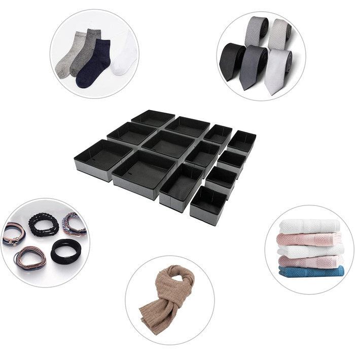 Puricon 13-Piece Storage Box Set Fabric Drawer Organizers/Organization System for Clothes Foldable Storage Boxes Set Boxes for Closet Bedroom - Grey